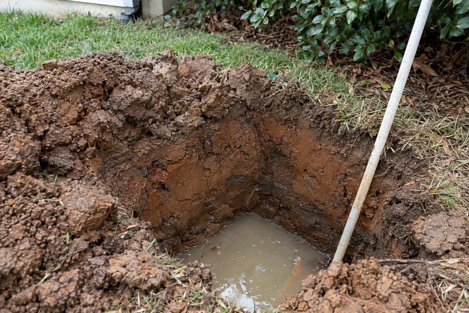 Water standing in a small soil infiltration test hole.